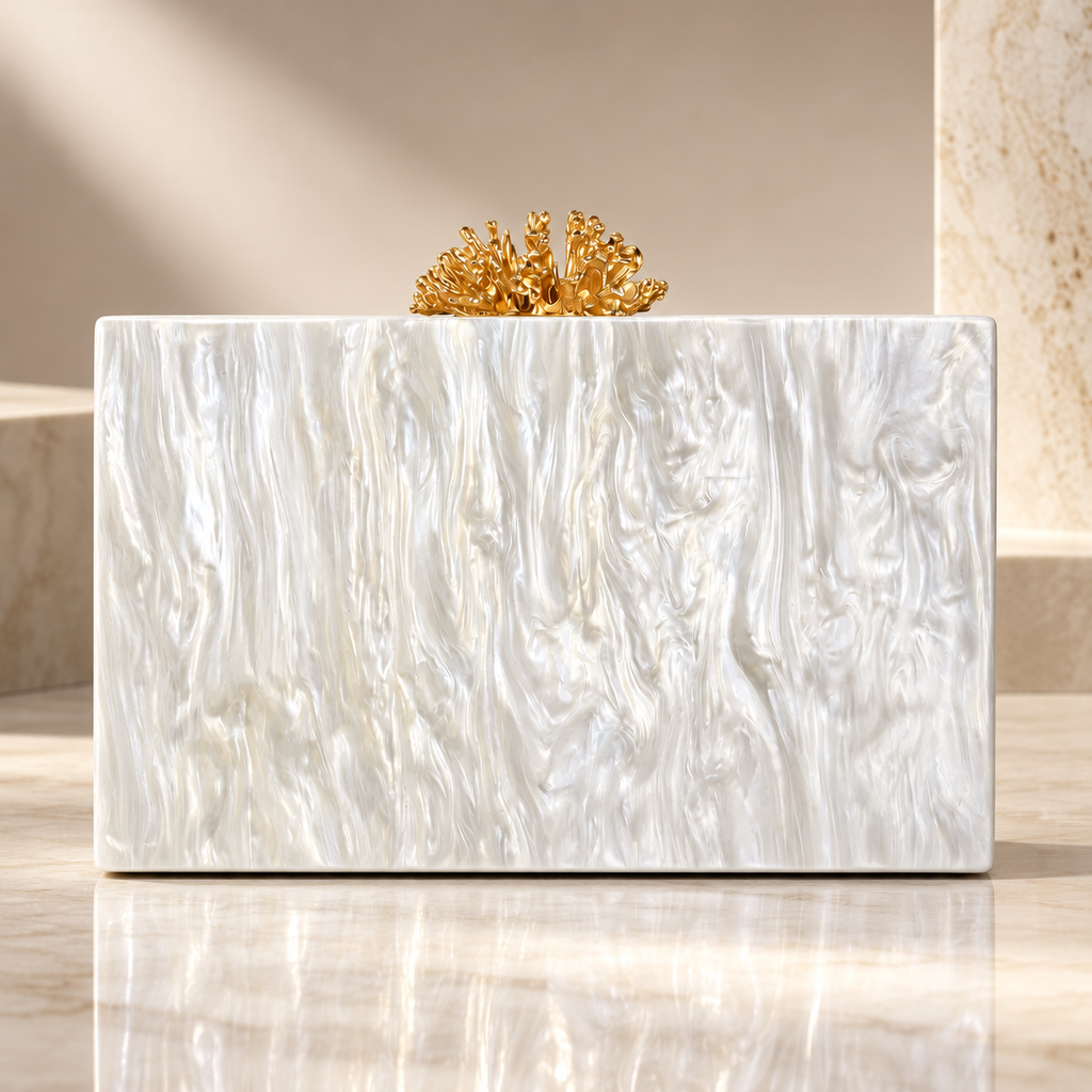Bianca Marbled Box Clutch with Gold Coral Clasp