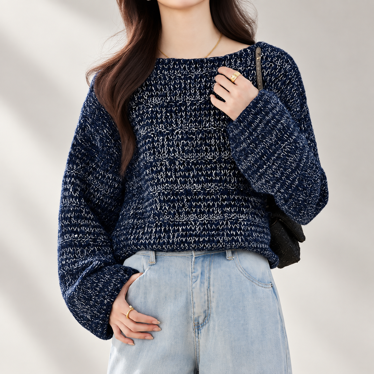 Elodie Sequin Marled Knit Boat Neck Sweater