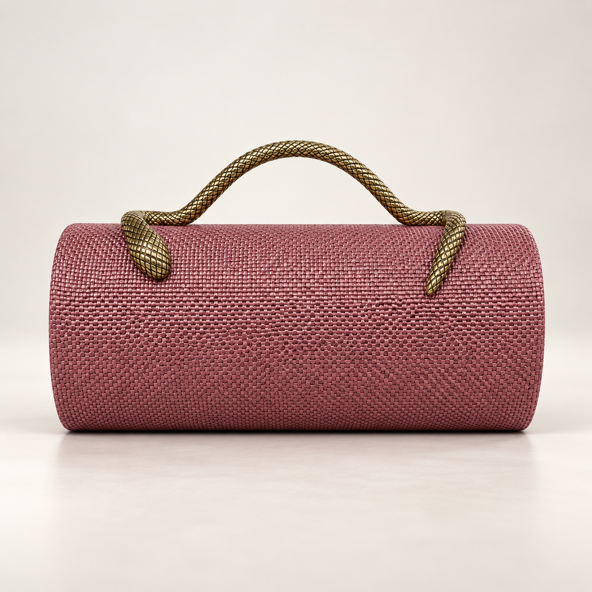 Elodie Women’s Woven Cylinder Clutch with Sculpted Snake Handle