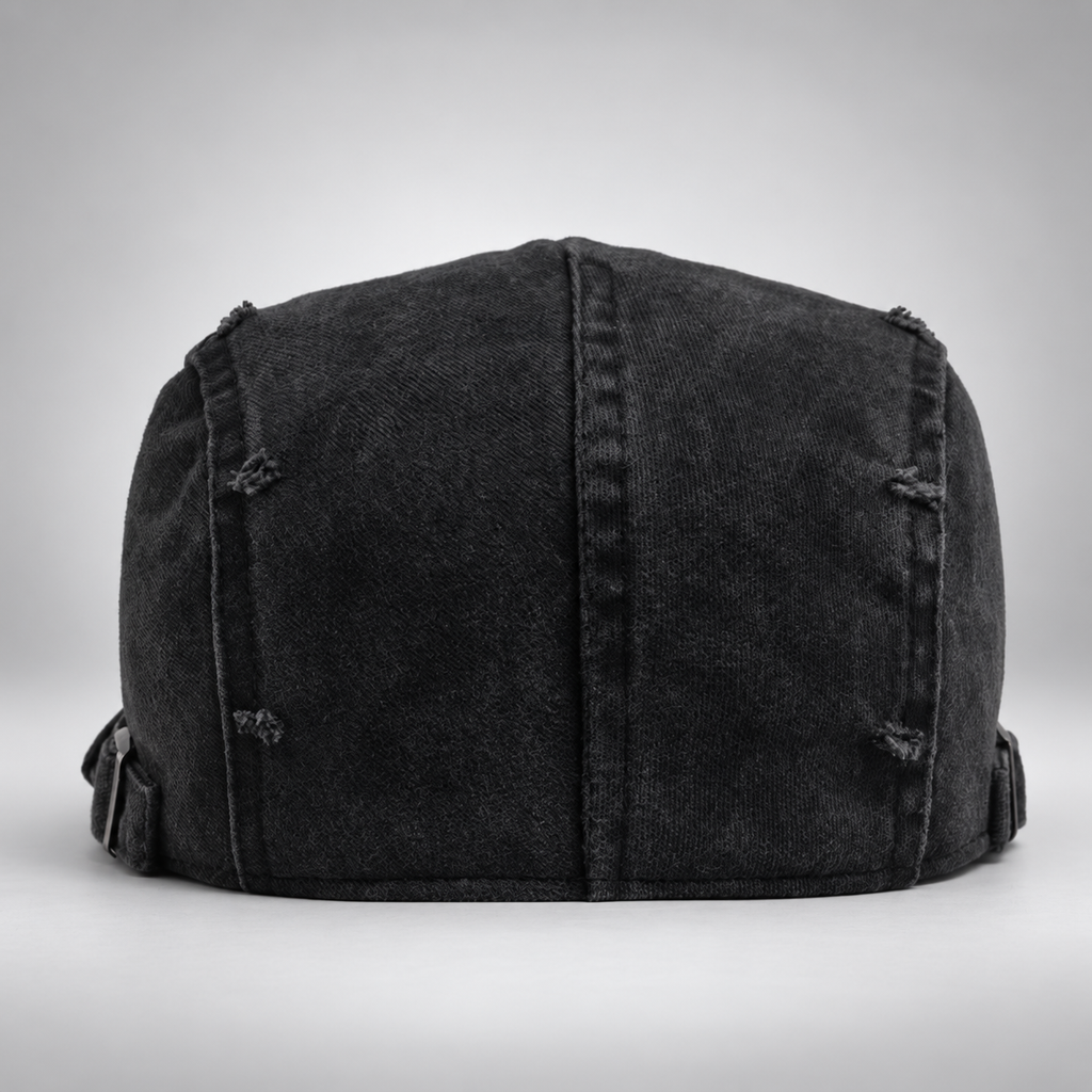 Callum Washed Flat Cap with Rivet Patch and Adjustable Buckle