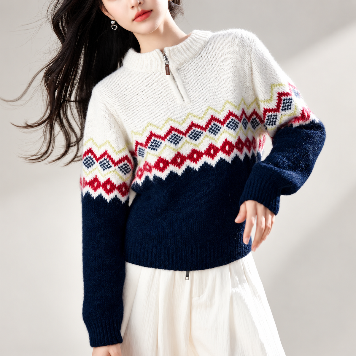Elodie Women’s Fair Isle Quarter-Zip Knit Sweater