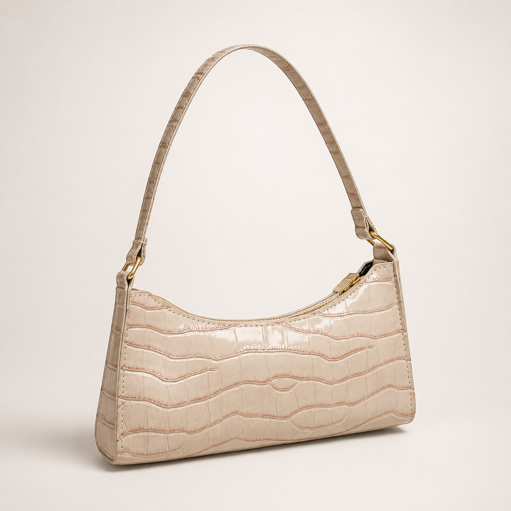 Juliette Croc-Embossed Shoulder Bag – Zip Top Baguette Purse