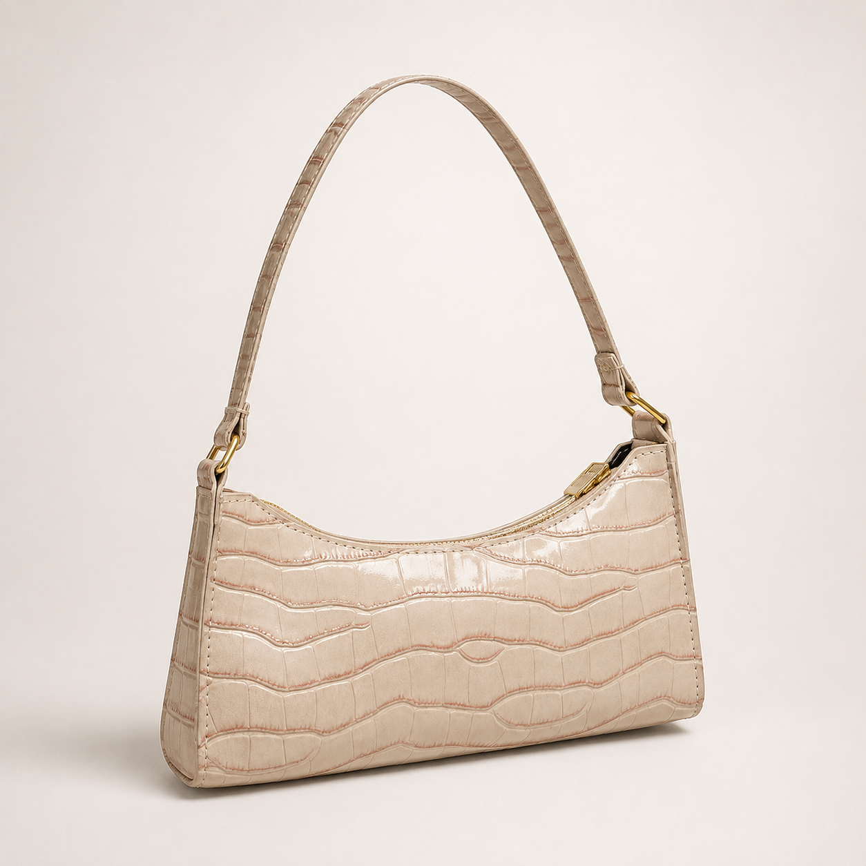 Juliette Croc-Embossed Shoulder Bag – Zip Top Baguette Purse