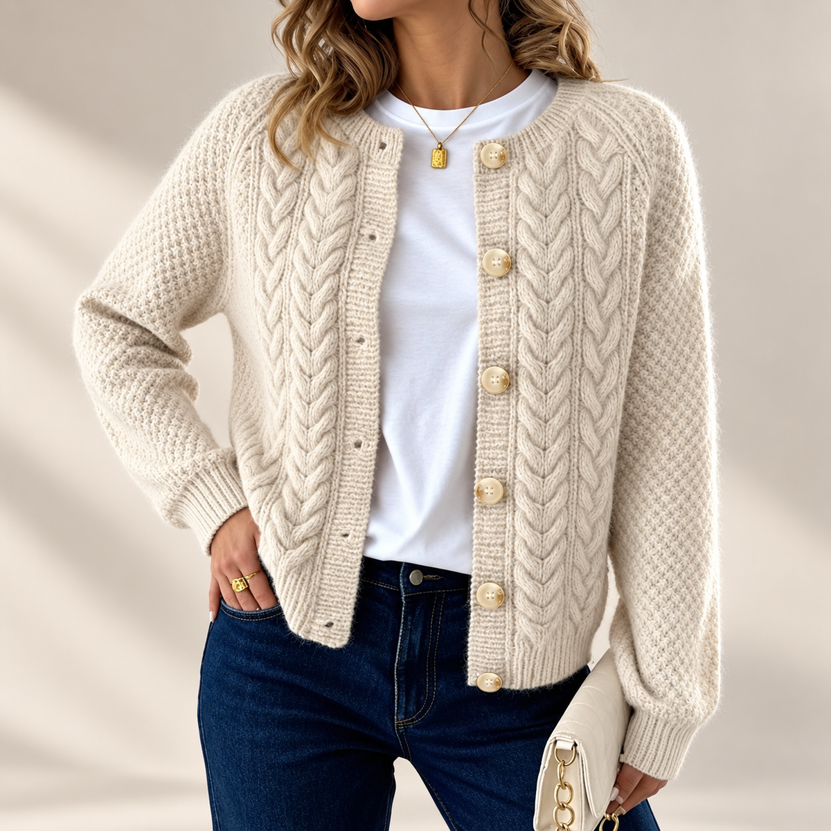 Celeste Cable-Knit Button Cardigan