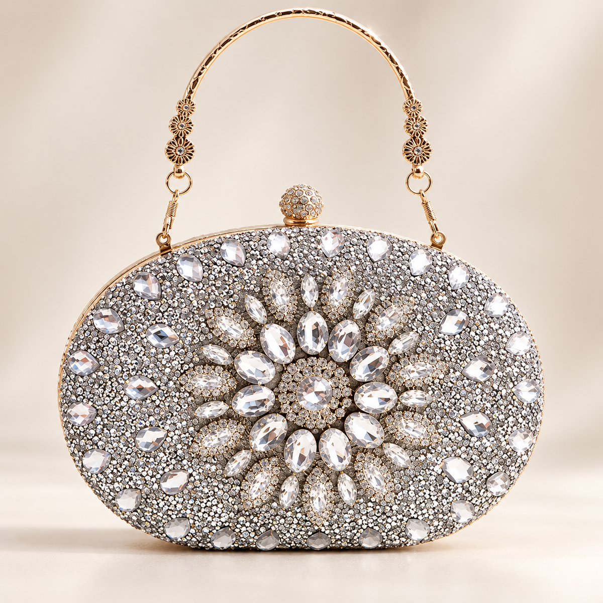 Lucia Crystal Floral Evening Clutch with Top Handle