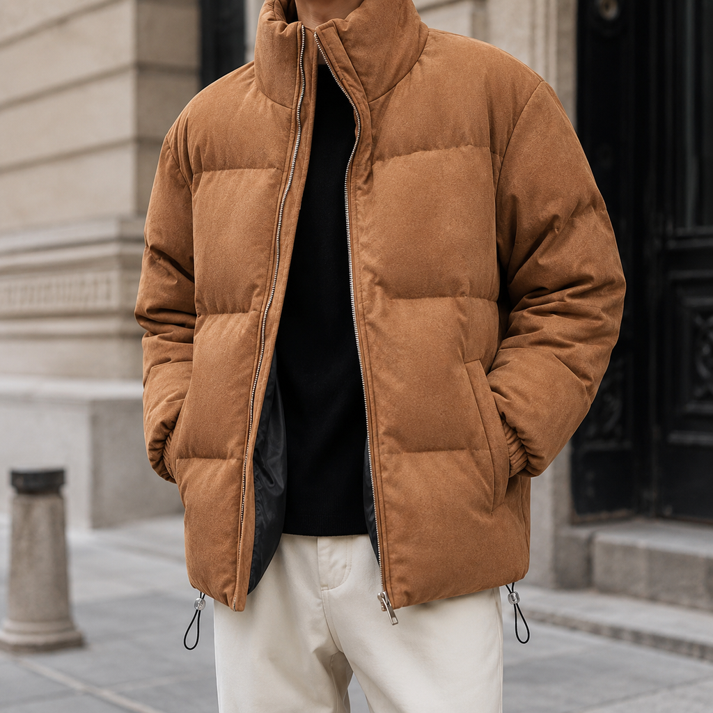 Nicolas Men's Lightweight Cotton Puffer Jacket – Stand Collar Zip-Up Coat