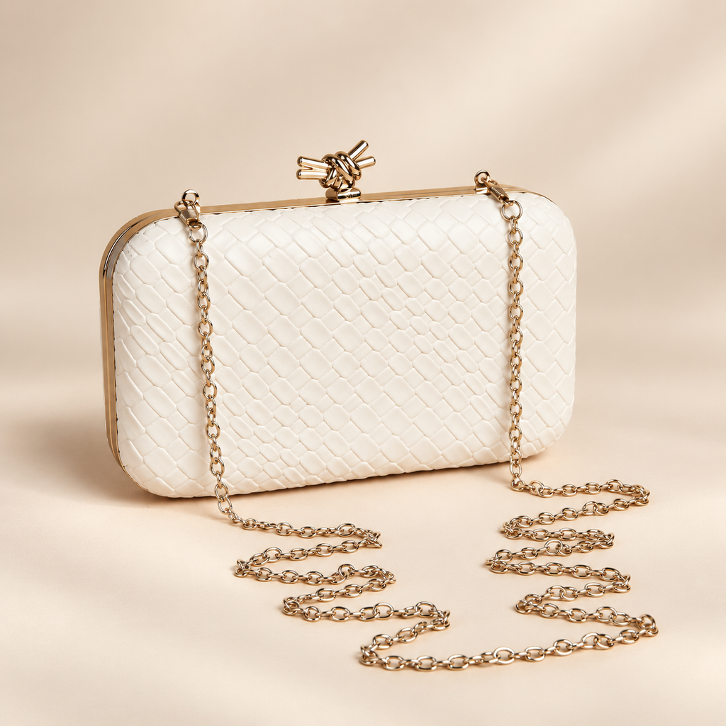 Lucia Woven Evening Clutch with Knot Clasp