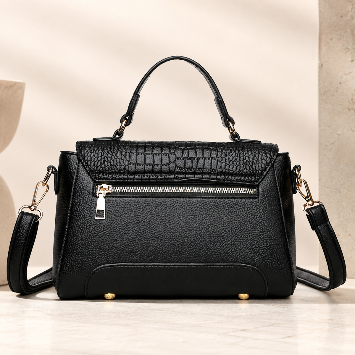 Bianca Croc-Embossed Top Handle Satchel – Structured Crossbody Handbag