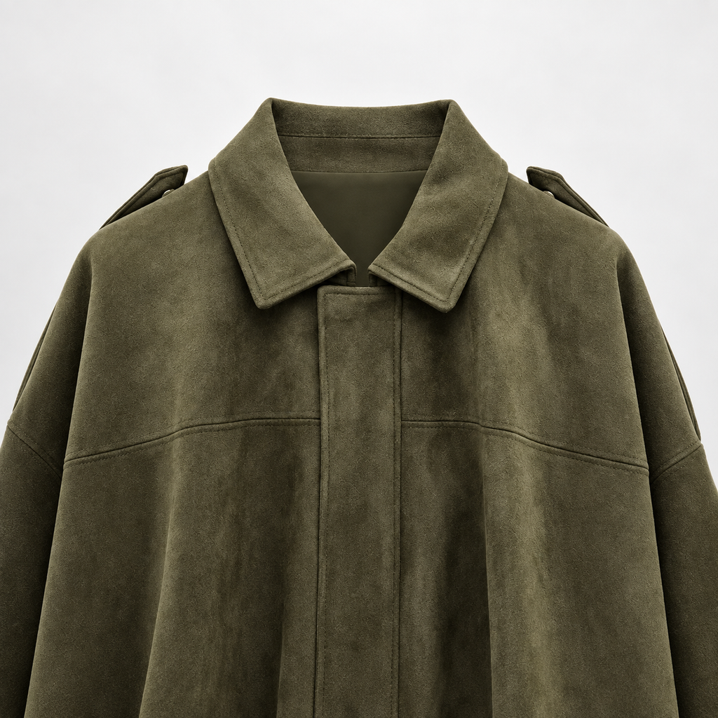 Alessia Women’s Oversized Cropped Suede-Look Jacket with Shoulder Tabs
