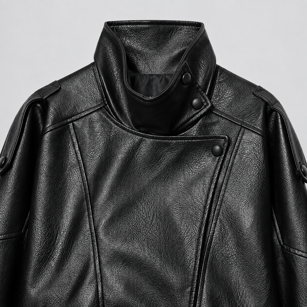 Camille Women’s Asymmetrical Moto Jacket with High Collar