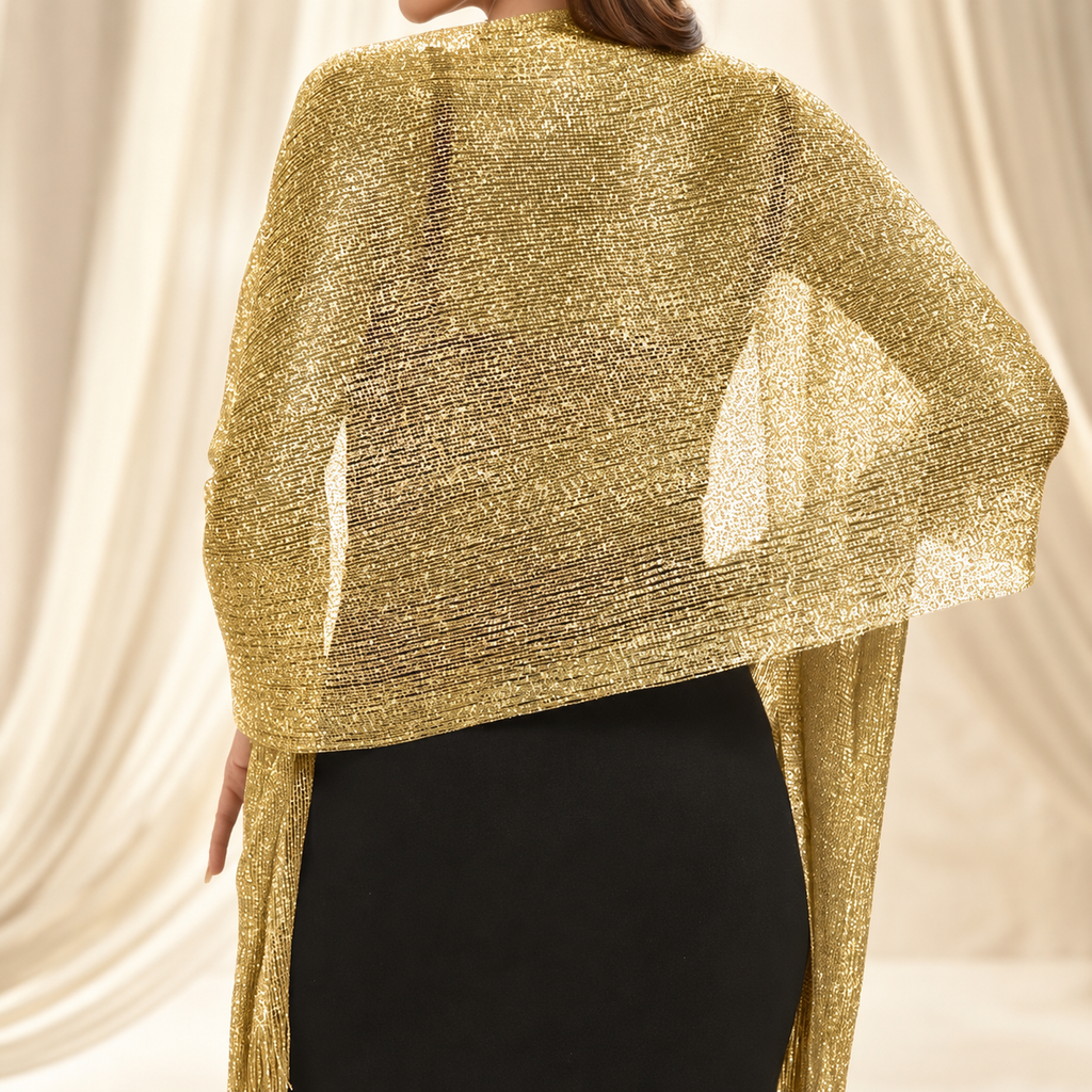 Valentina Metallic Fringe Evening Shawl