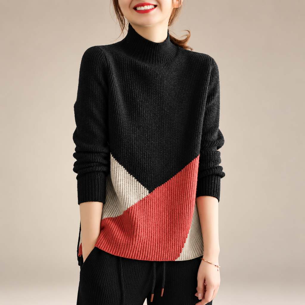 Alessia Women’s Color Block Mock Neck Sweater