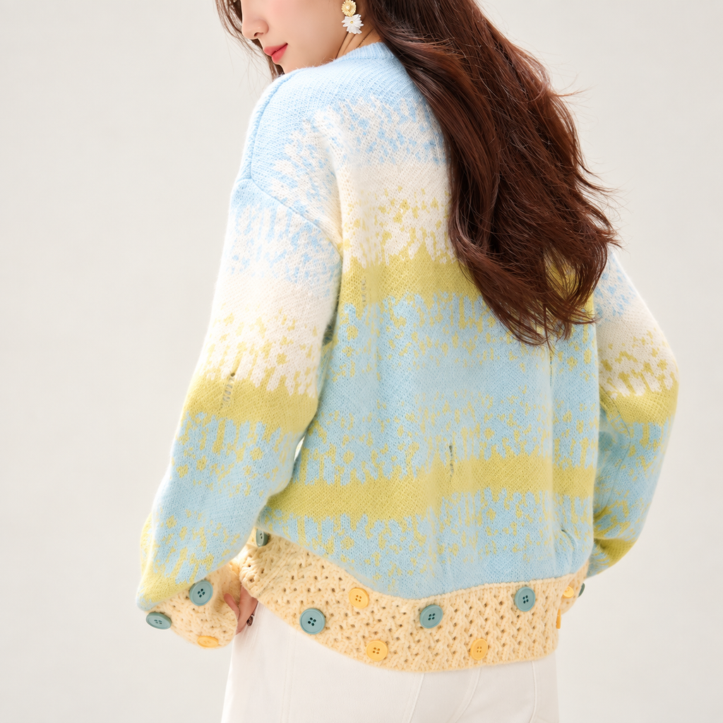 Aurelia Women’s Pastel Fair Isle Button-Trim Knit Sweater