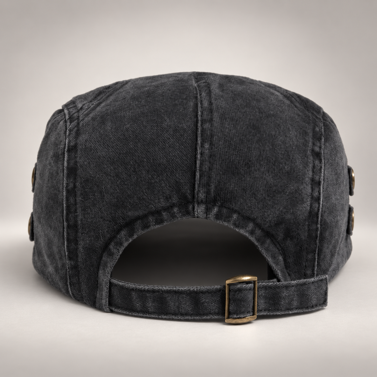 Bennett Washed Cotton Flat Cap with Side Button Detail