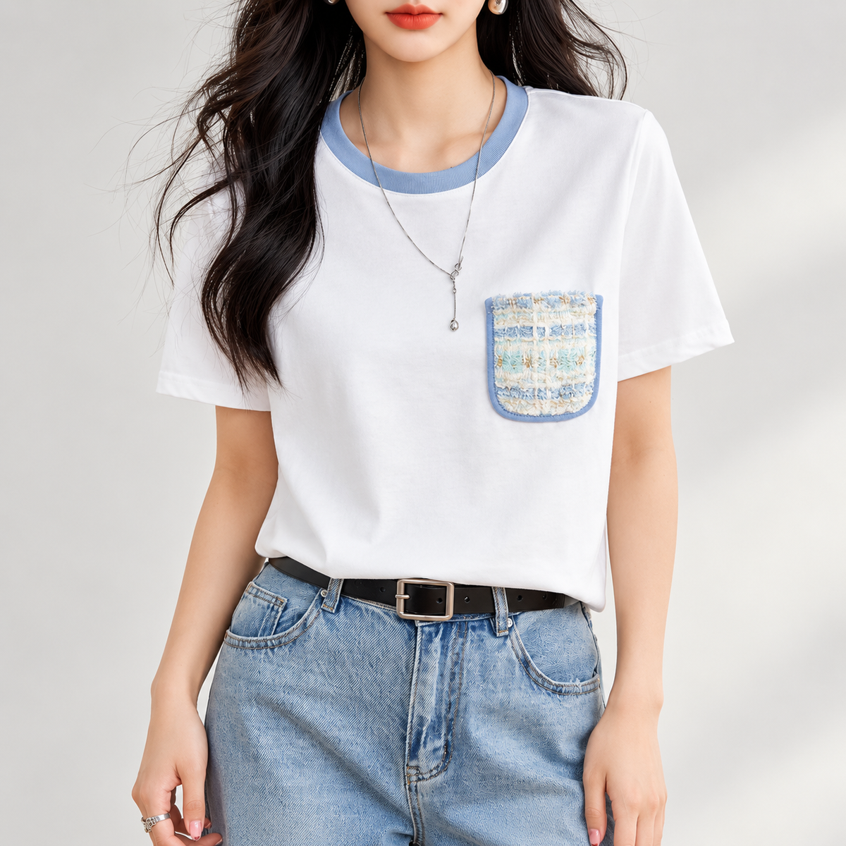 Camille Contrast Collar Pocket T-Shirt