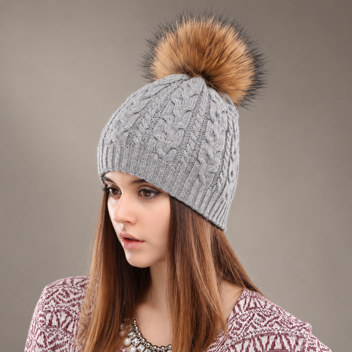 Amelia Women’s Cable Knit Pom-Pom Beanie