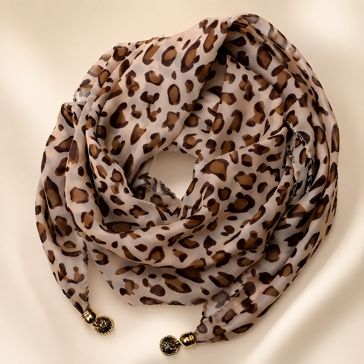 Sabrina Leopard Print Magnetic Buckle Neck Scarf