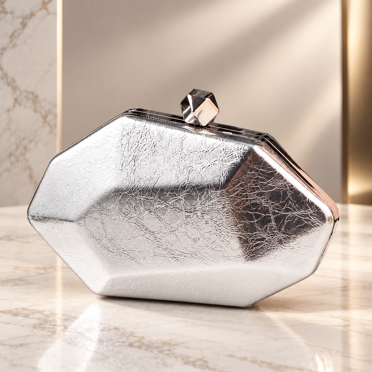 Marcella Geometric Metallic Evening Clutch