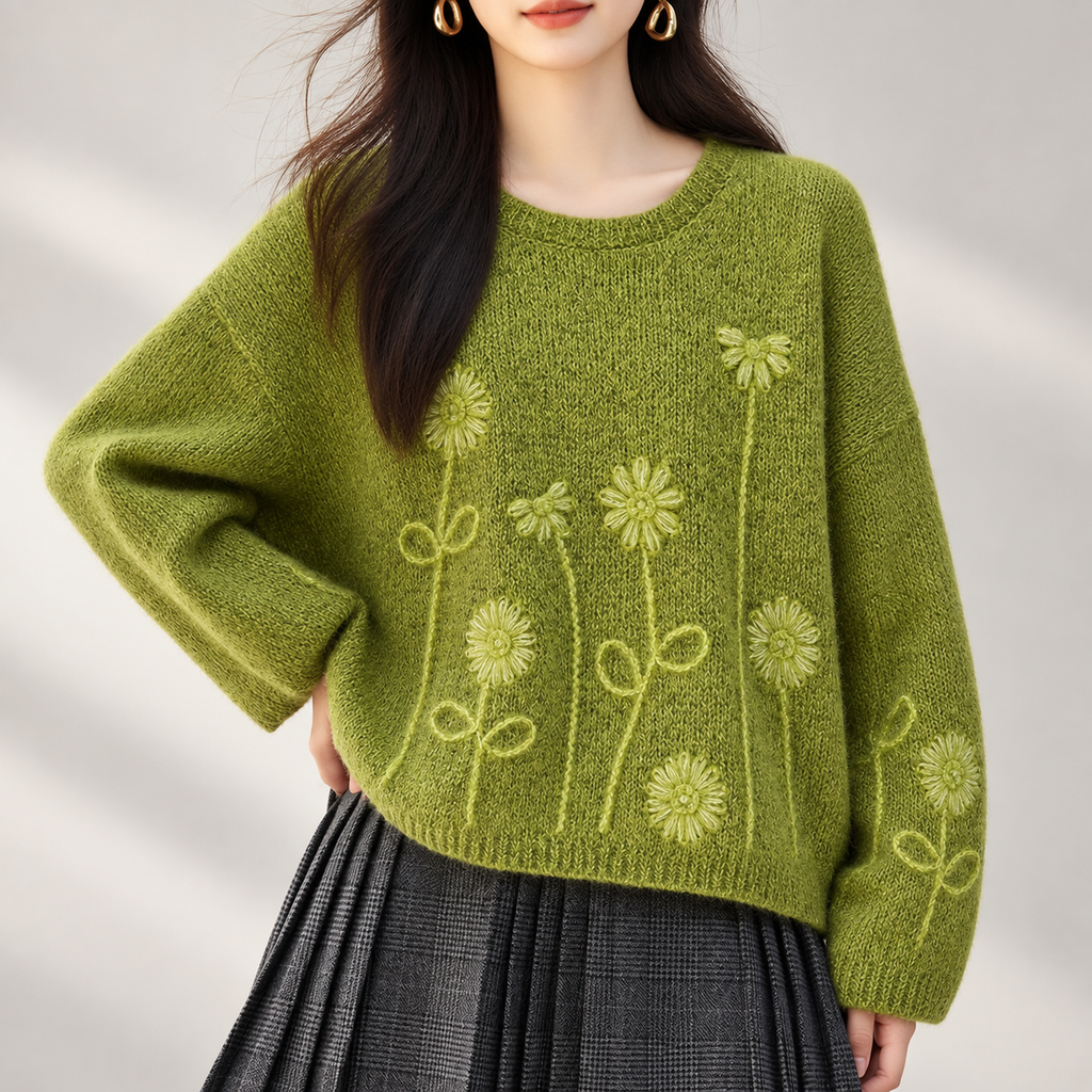 Amelia Floral Embroidered Knit Sweater