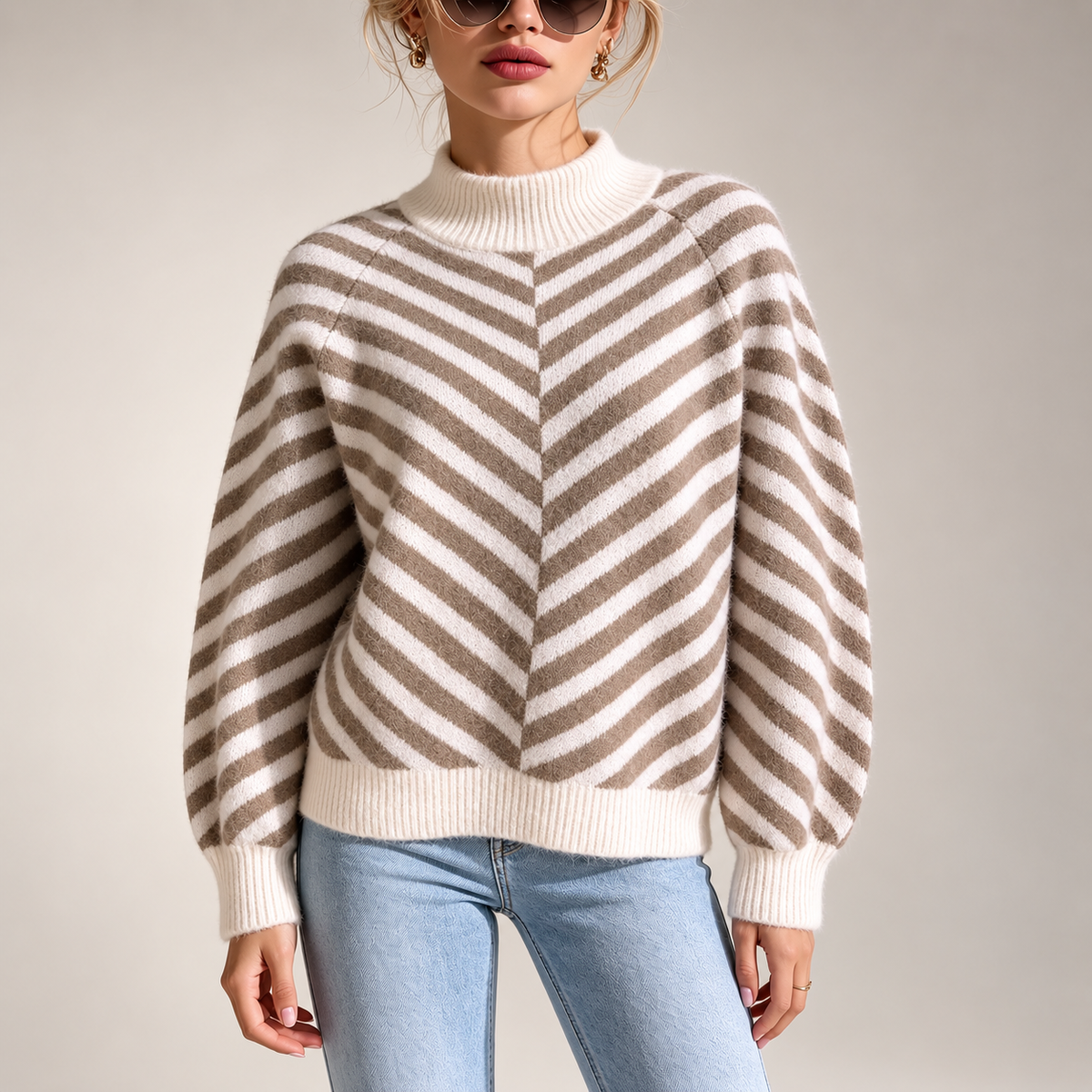 Sienna Women’s Chevron Stripe Mock Neck Knit Sweater