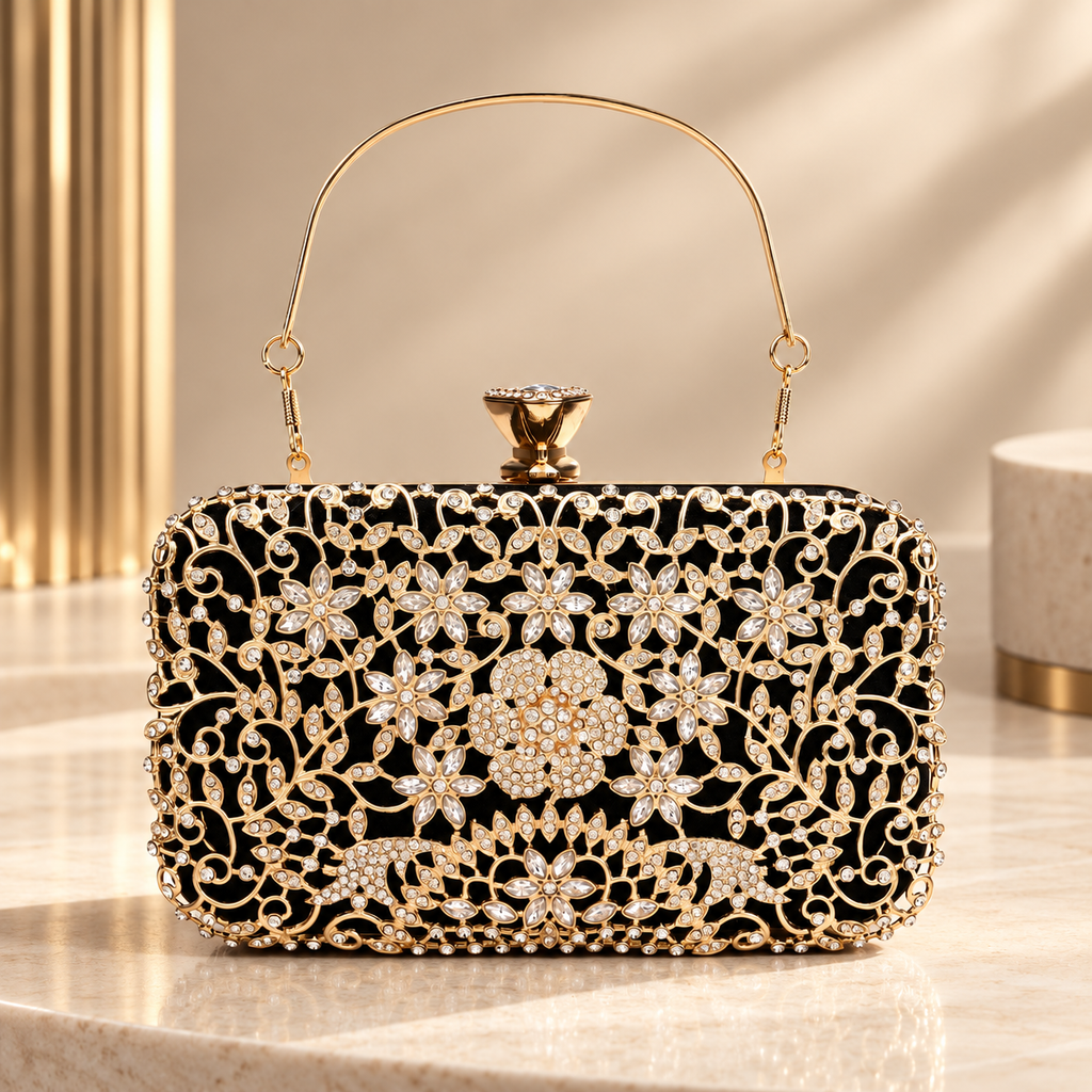 Isabella Floral Crystal Evening Clutch Bag