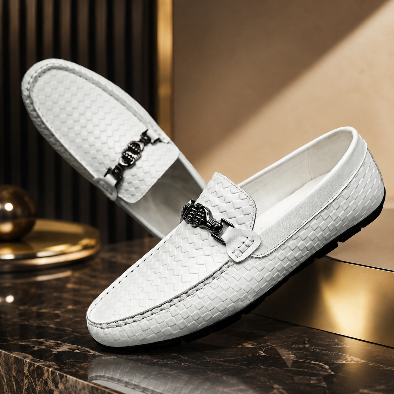 Alessandro Men’s Genuine Leather Woven Slip-On Loafers