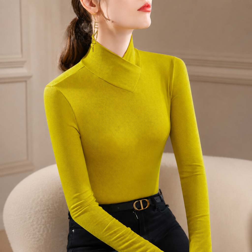 Lucia Women’s Ribbed High-Neck Long Sleeve Top