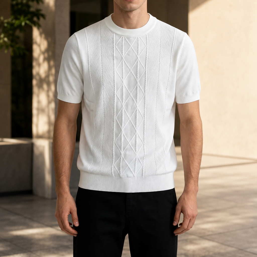 Alessandro Men's Textured Knit Short Sleeve Crewneck Shirt
