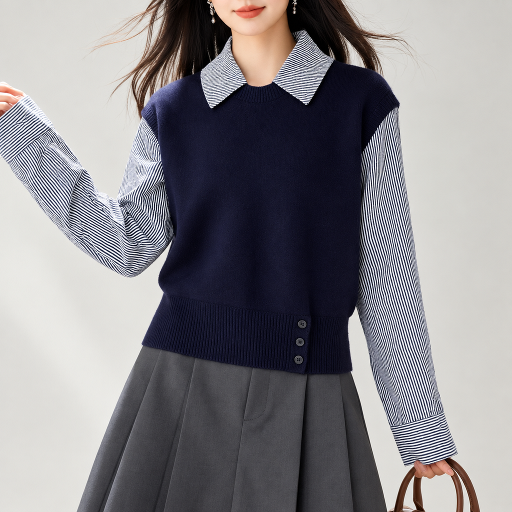 Sophie Layered Striped Shirt & Knit Vest Top