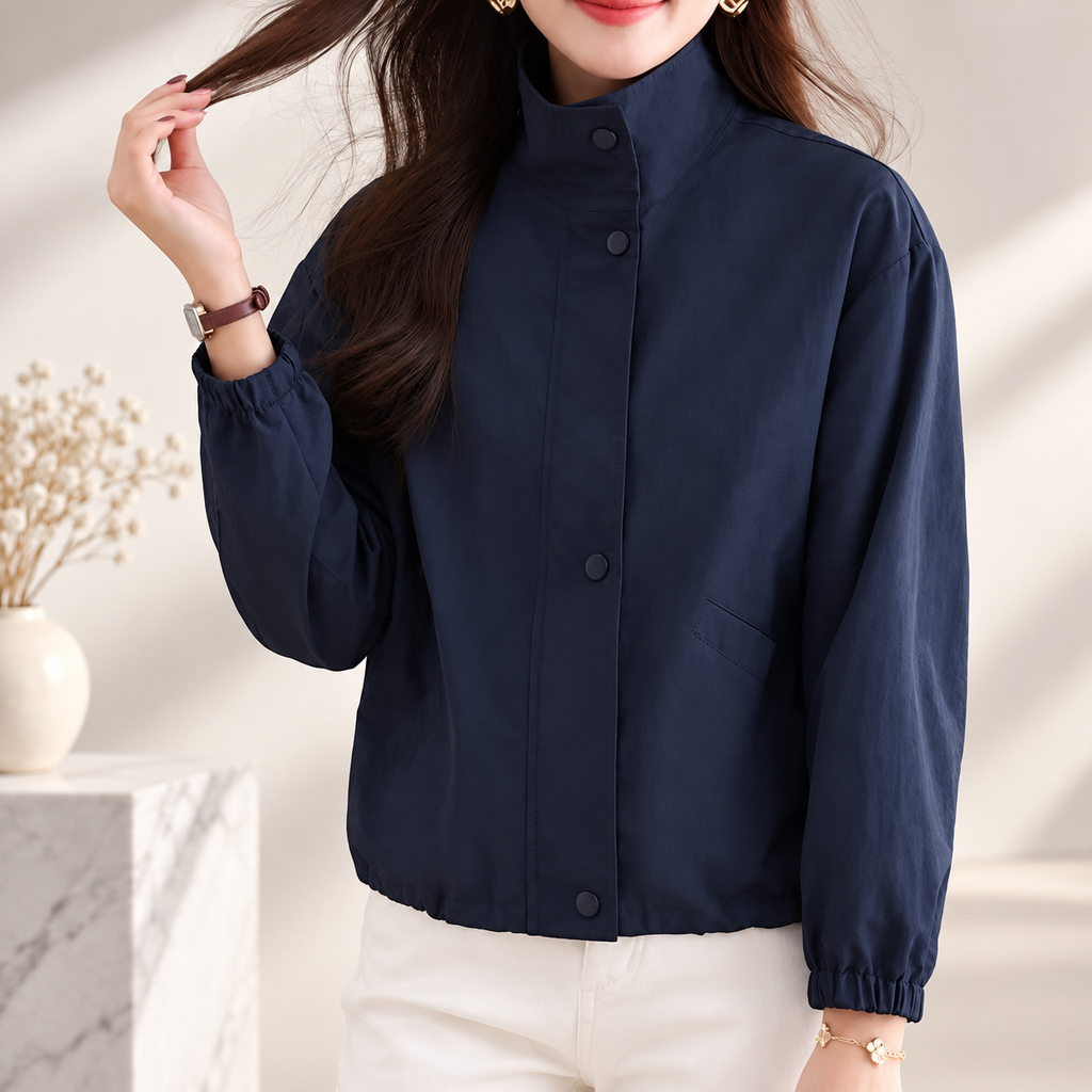Juliette Women’s Lightweight Zip Front Jacket – Stand Collar Long Sleeve Casual Coat