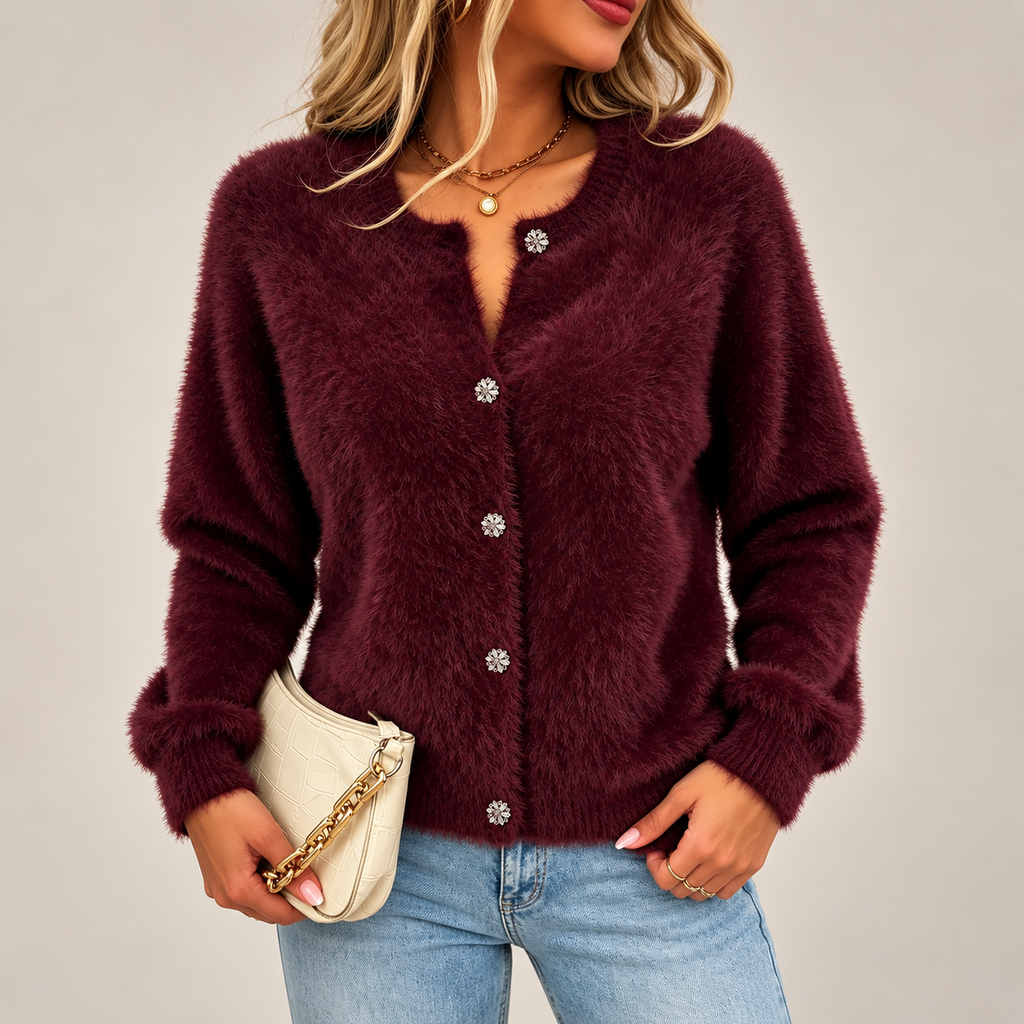 Gianna Women’s Burgundy Fuzzy Knit Cardigan