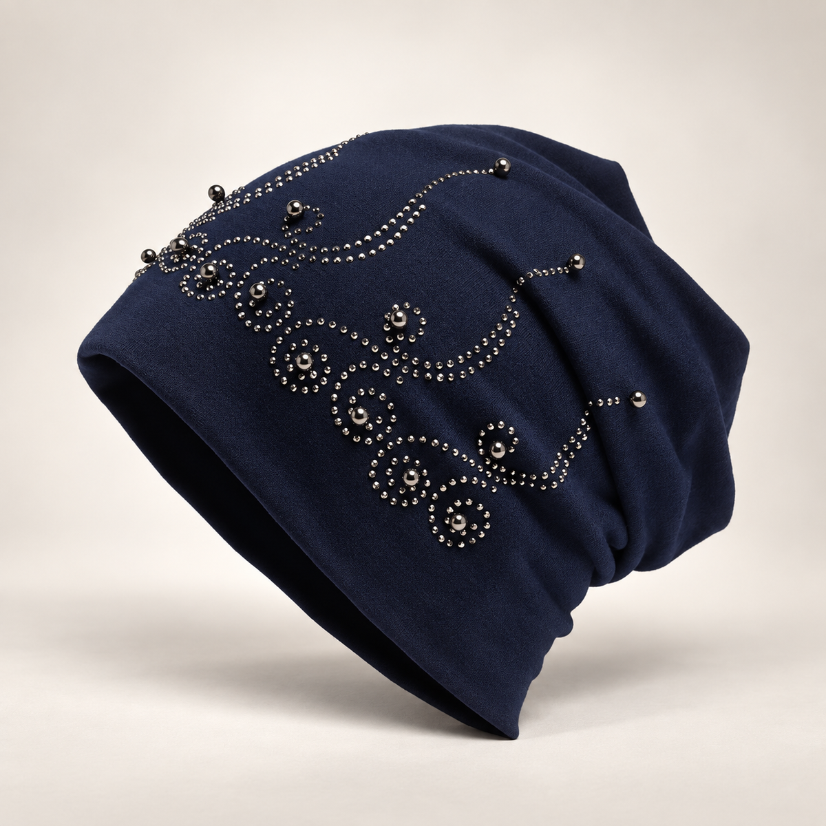 Vivienne Women’s Embellished Slouch Beanie – Studded Floral Winter Hat