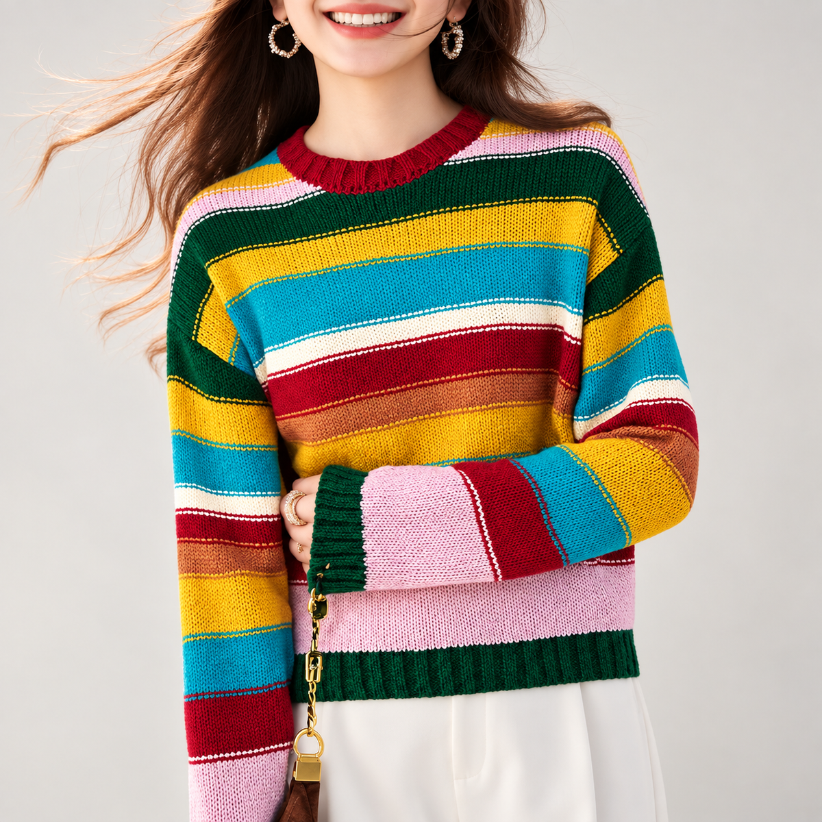 Camille Women’s Multicolor Striped Knit Crewneck Sweater