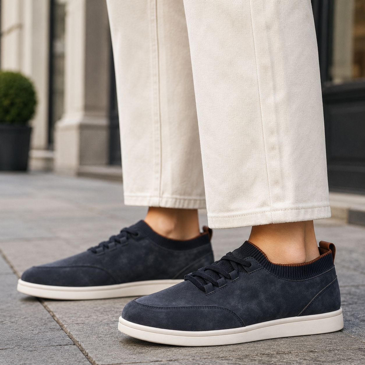 Adrian Men's Textured Low-Top Sneakers with Knit Collar