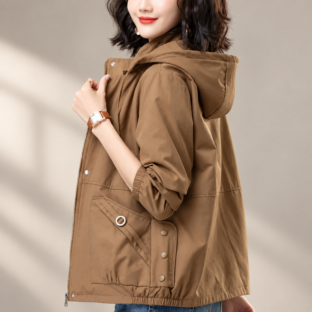 Avery Women’s Hooded Utility Jacket – Zip Front Long Sleeve Casual Coat