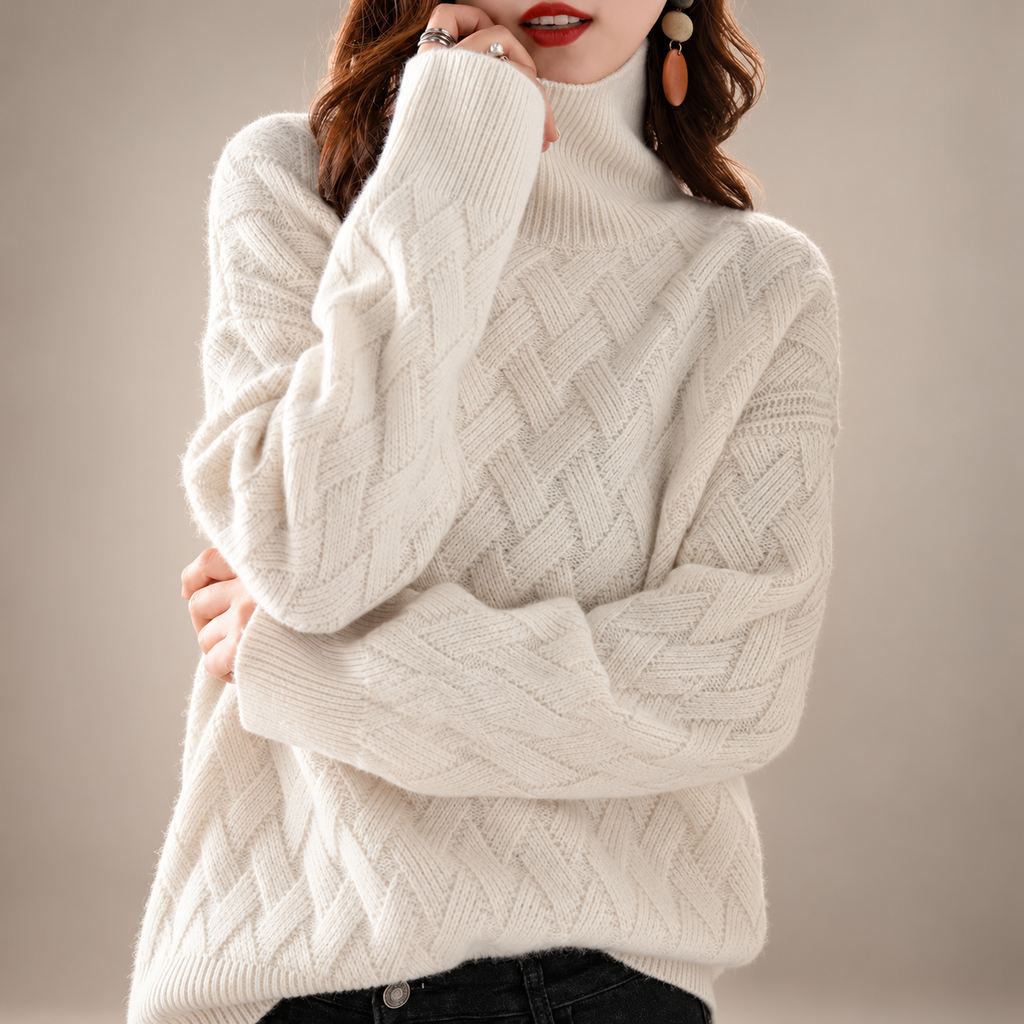 Alessia Women’s Basketweave Knit Turtleneck Sweater
