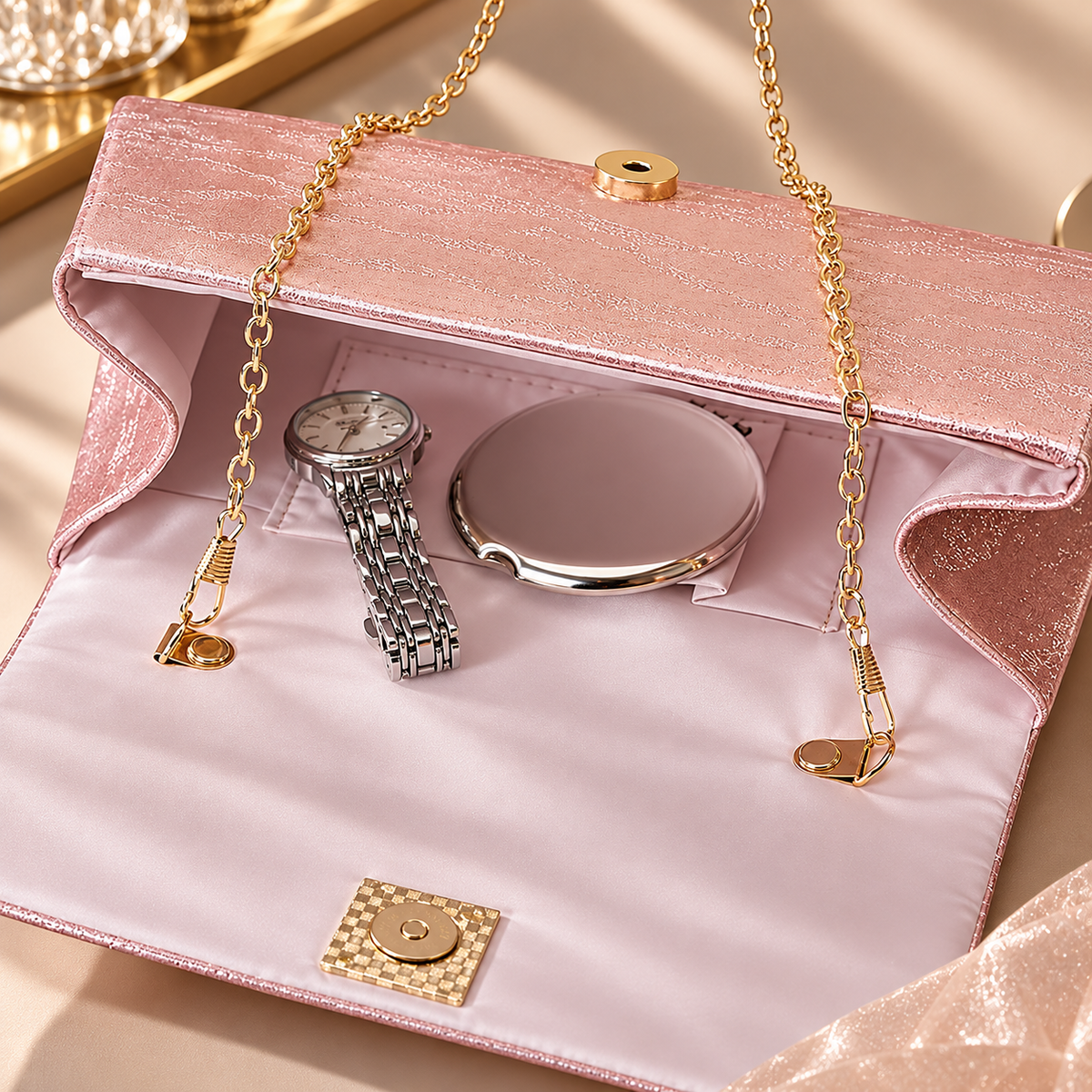 Adeline Pink Metallic Evening Clutch Bag