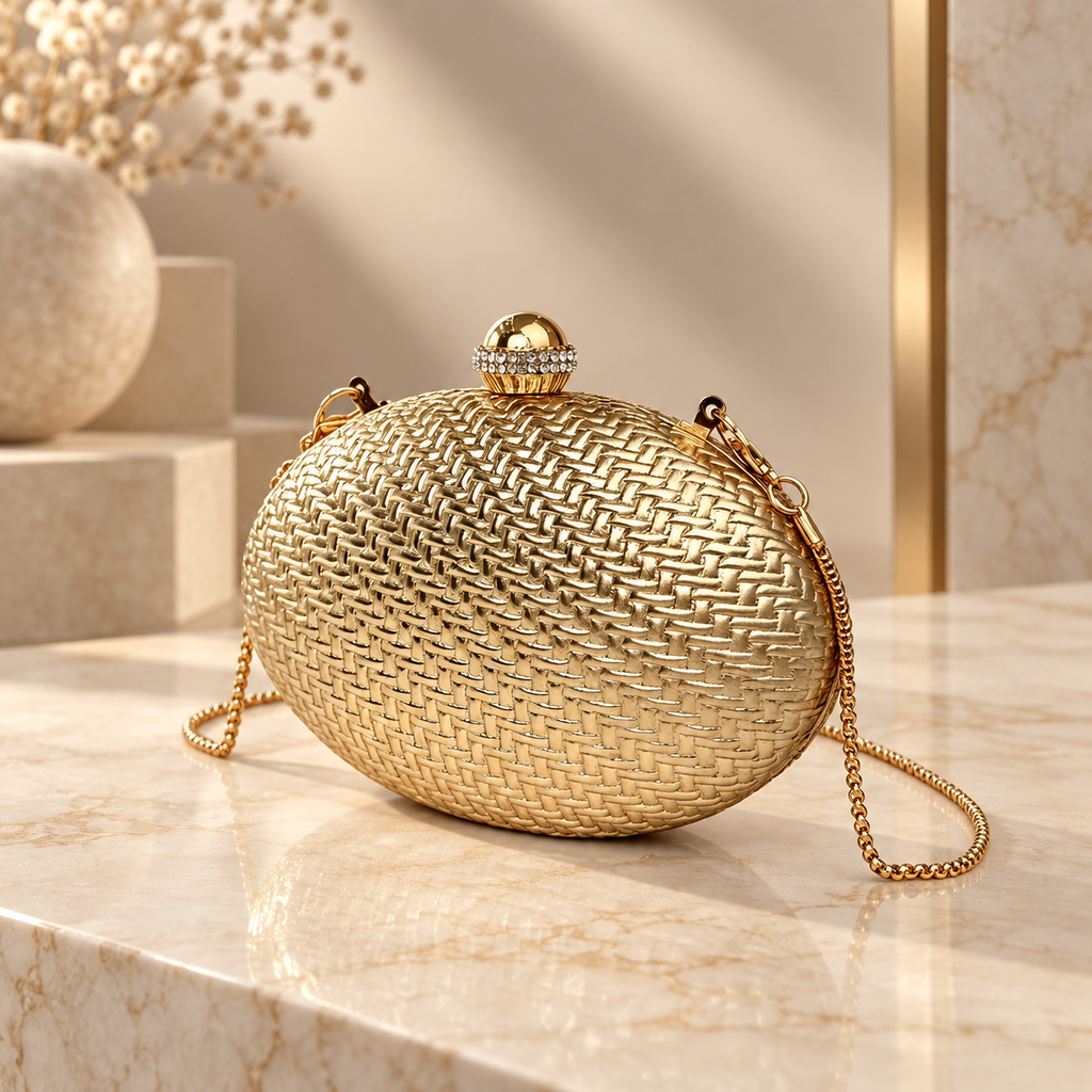 Siena Oval Woven Evening Clutch with Crystal-Accent Clasp