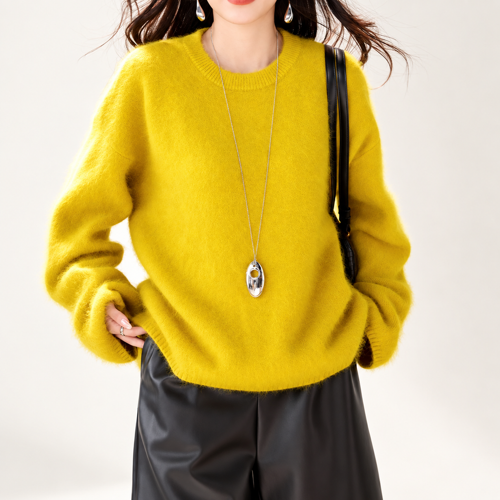 Lucia Women’s Fuzzy Crewneck Knit Sweater