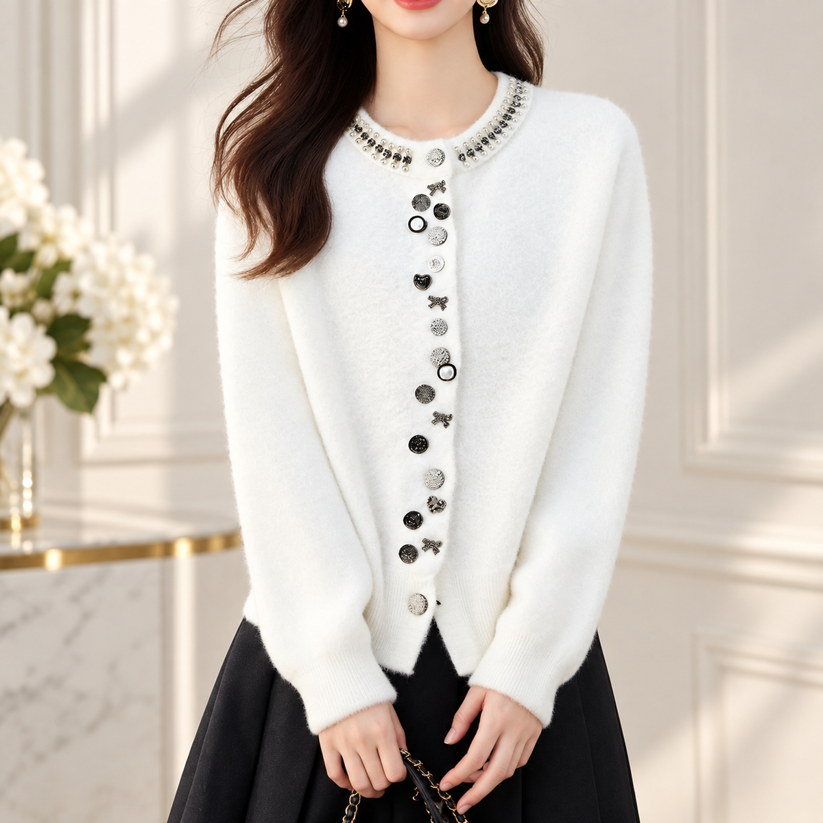 Lucienne Women’s Embellished Button Front Knit Cardigan