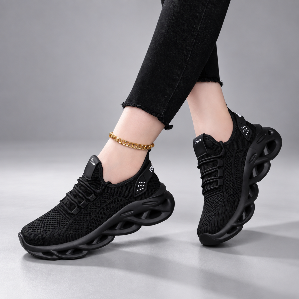 Bianca Women’s Knit Platform Sneakers – Lace-Up Hollow Sole Walking Shoes