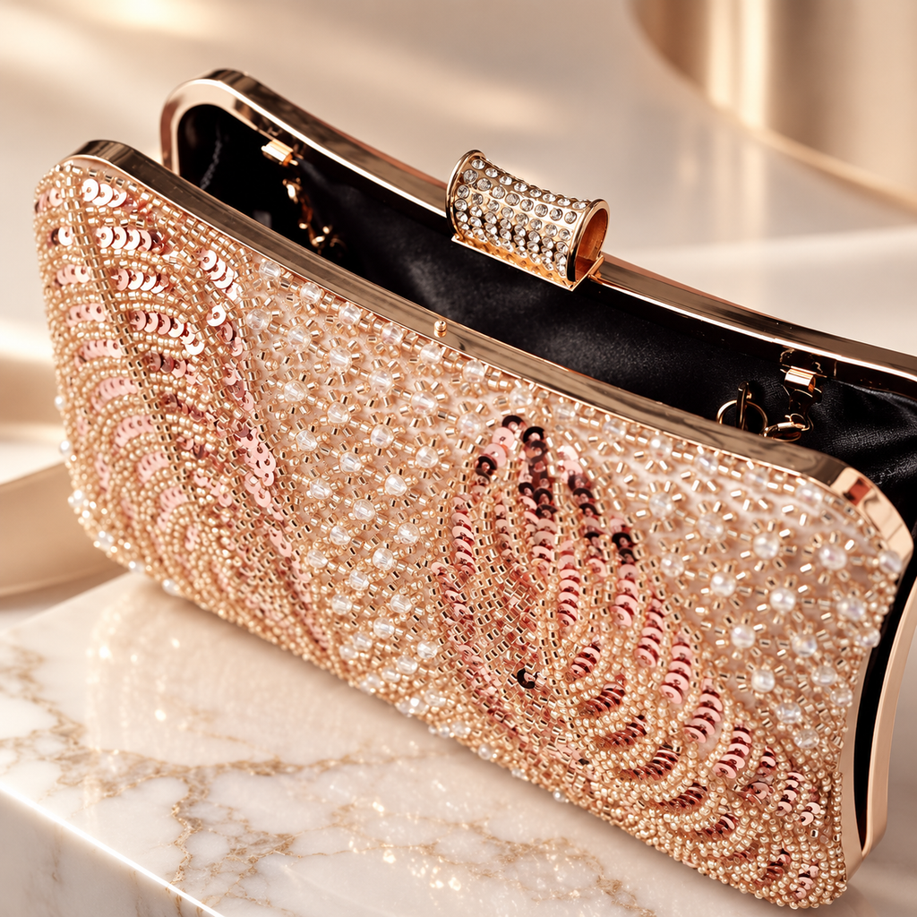 Elodie Beaded Sequin Evening Clutch with Crystal Clasp