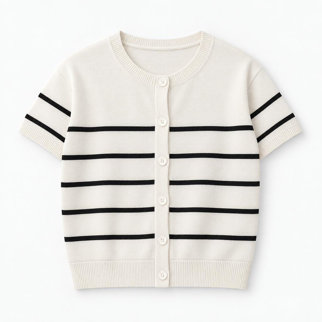 Clara Striped Short Sleeve Knit Cardigan