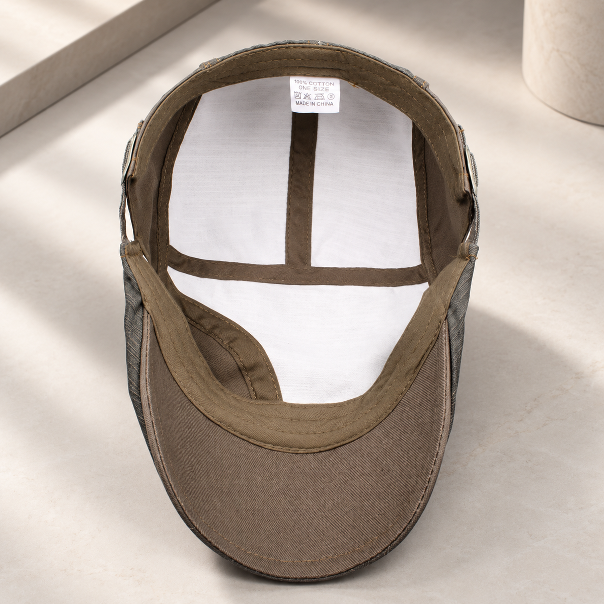 Ronan Men’s Washed Flat Cap – Adjustable Contrast Stitch Driving Hat