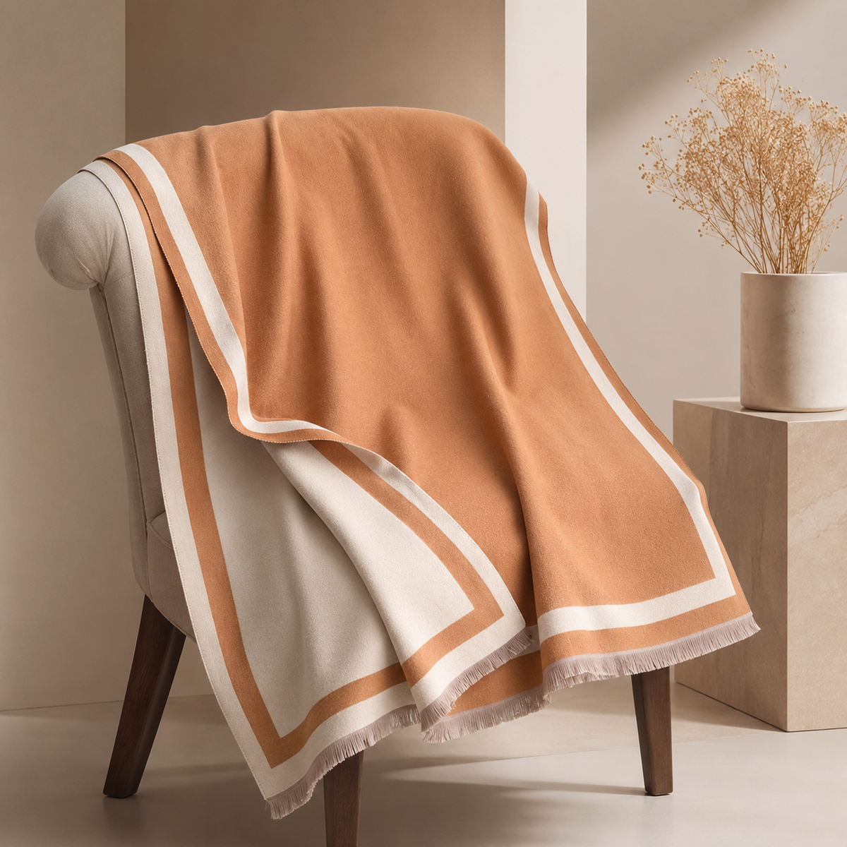 Maribel Color Block Wrap Scarf – Reversible Fringe Shawl