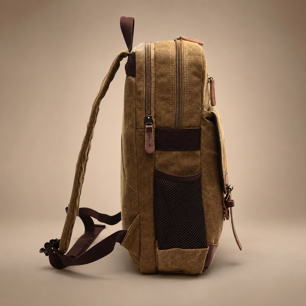 Bennett Canvas Backpack – Flap Front Travel Rucksack with Zip Pocket