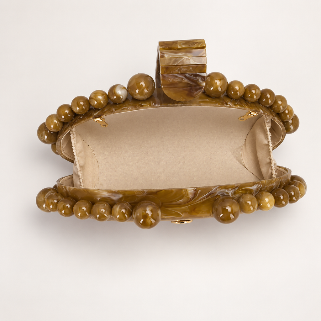 Camille Beaded Marbled Oval Clutch Evening Bag