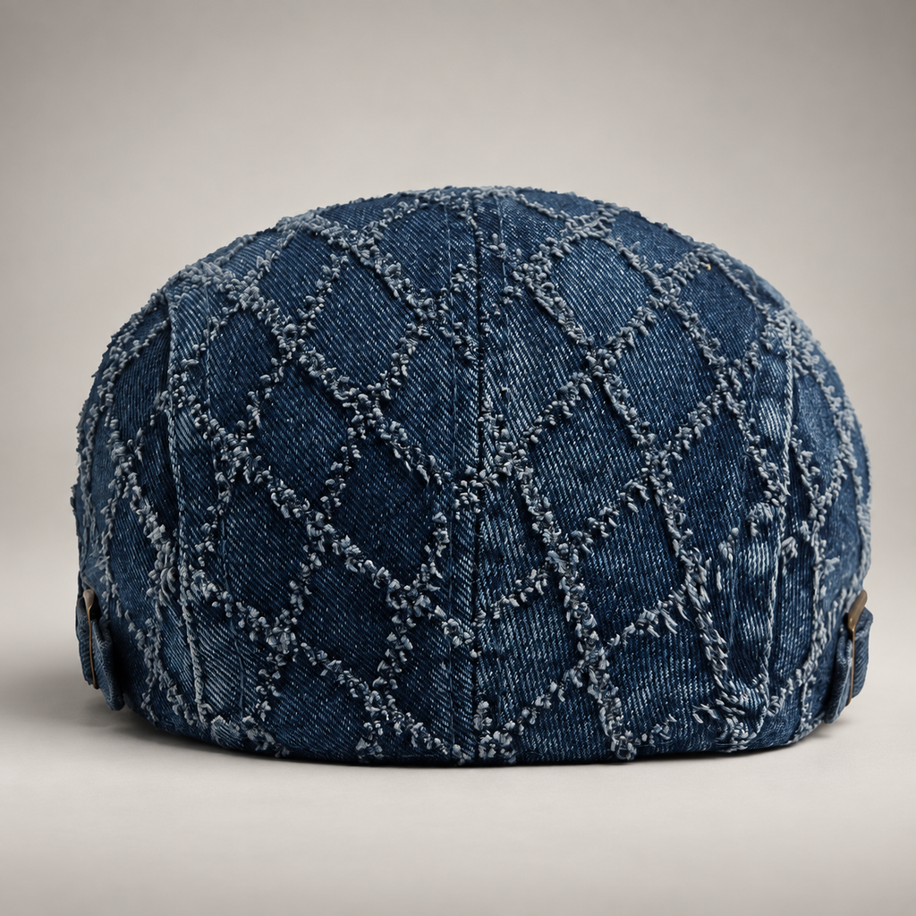 Declan Men’s Denim Flat Cap – Adjustable Diamond Stitch Driving Hat