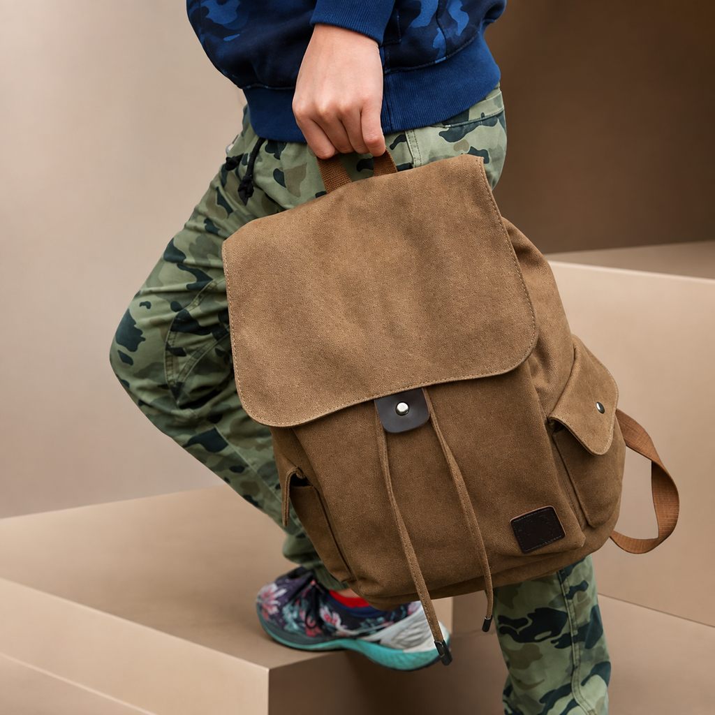 Callum Canvas Drawstring Backpack – Flap Top Rucksack with Side Pockets