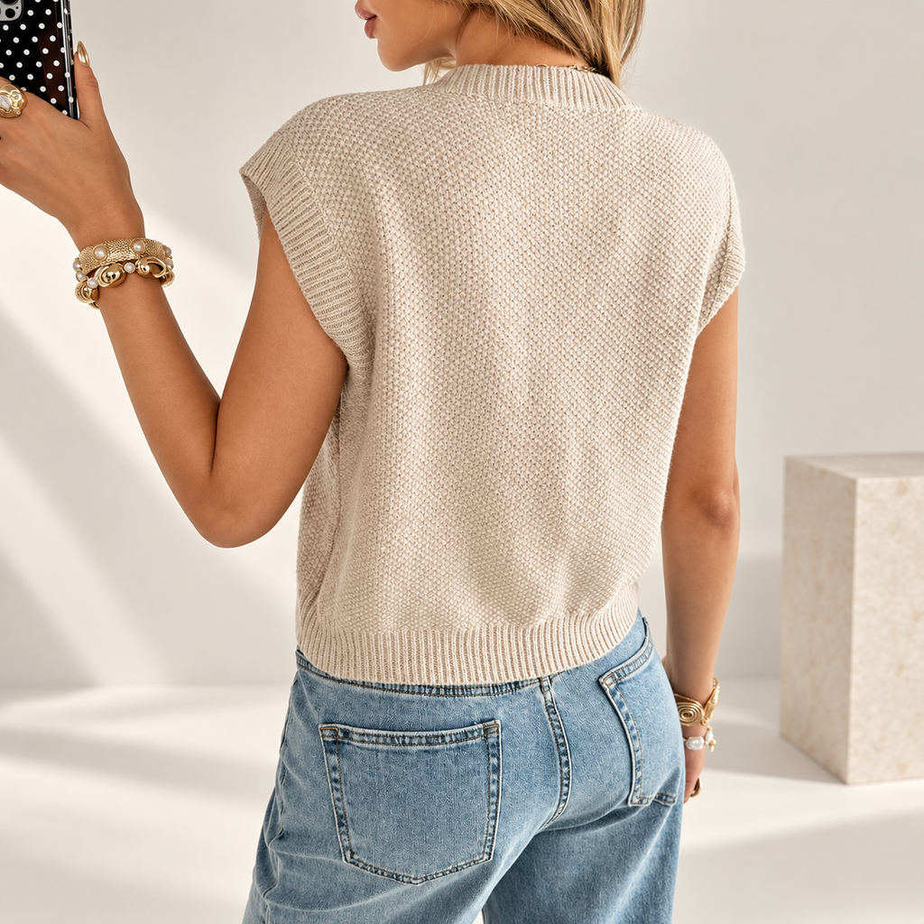 Florence Women's Textured Knit Button-Front Sweater Vest with Statement Buttons